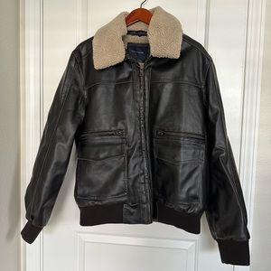 Mens Tommy Hilfiger Leather Jacket with detachable faux fur collar